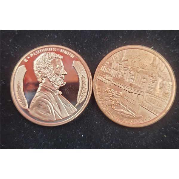 2 One AVDP Ounce Copper .999 Fine Coins