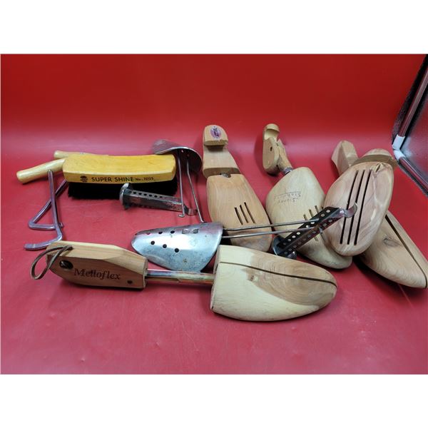 Lot of Wooden Shoe Trees & Shoe Shine Brush