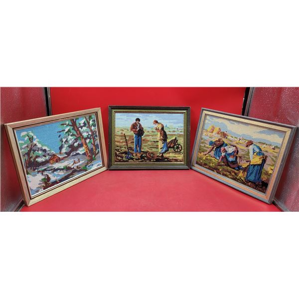 3 Framed Needlepoint Pieces