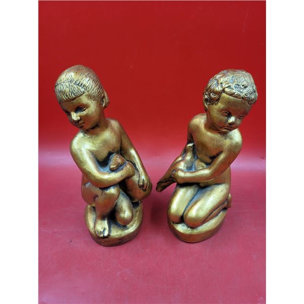 Pair of Gold-Tone Cherub Statues