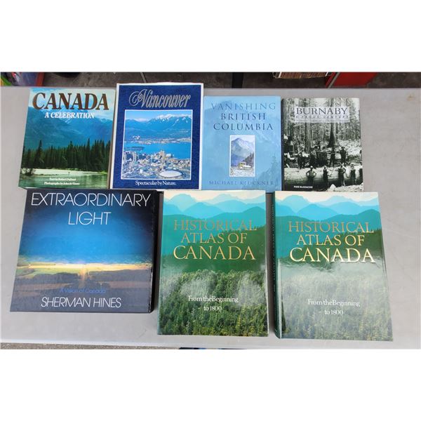 Lot of Assorted Books w/ Historical Atlas of Canada, Vancouver, Burnaby, & More