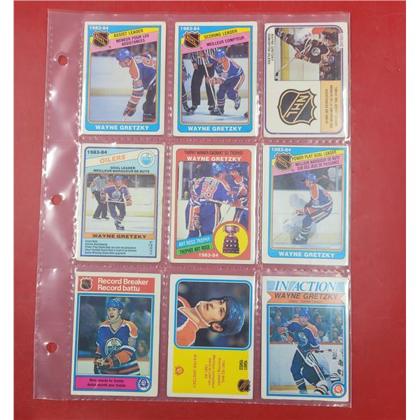 Sheet of VTG Wayne Gretzky Hockey Cards