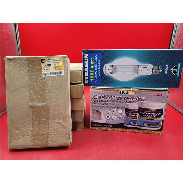 Variety Lot w/ Waterproof Sealant, CAT Air Filter, & 1000W Lightbulb