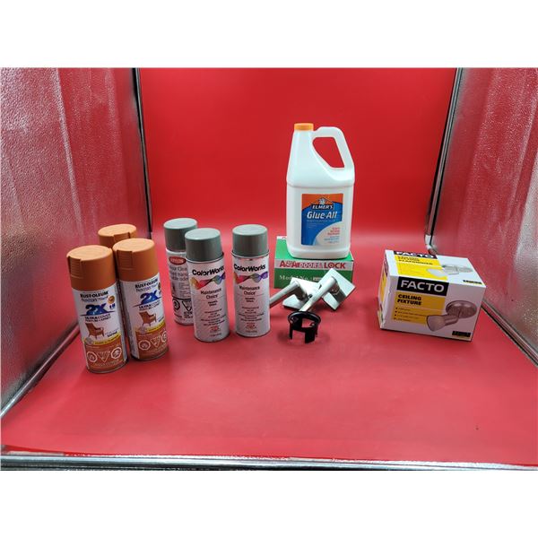 Spray Paint, Glue, Ceiling Fixture, & Door Handle