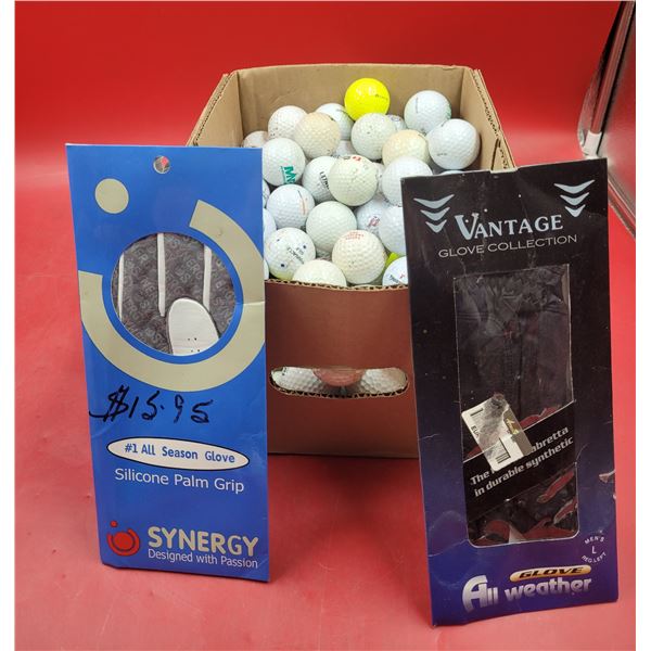 Box of Golf Balls & Gloves