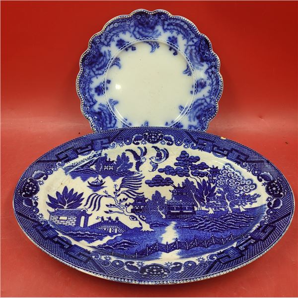 2 Antique Flo-Blue Plates