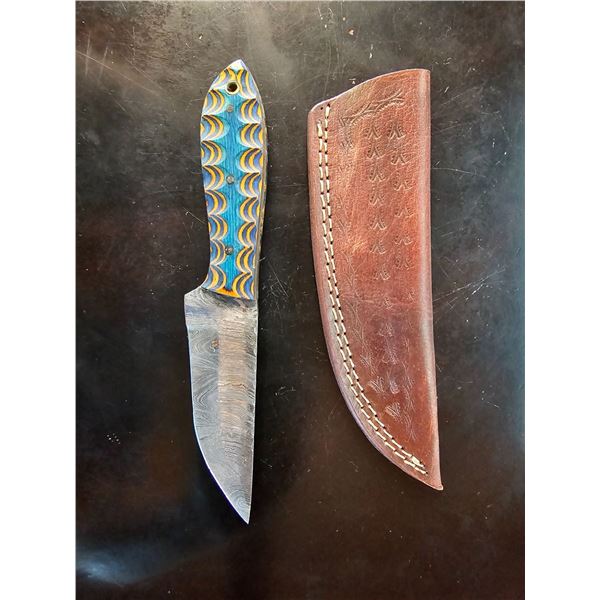 Hand Forged Damascus Steel Knife w/ Leather Sheath