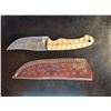 Image 1 : Hand Forged Damascus Steel Knife w/ Leather Sheath