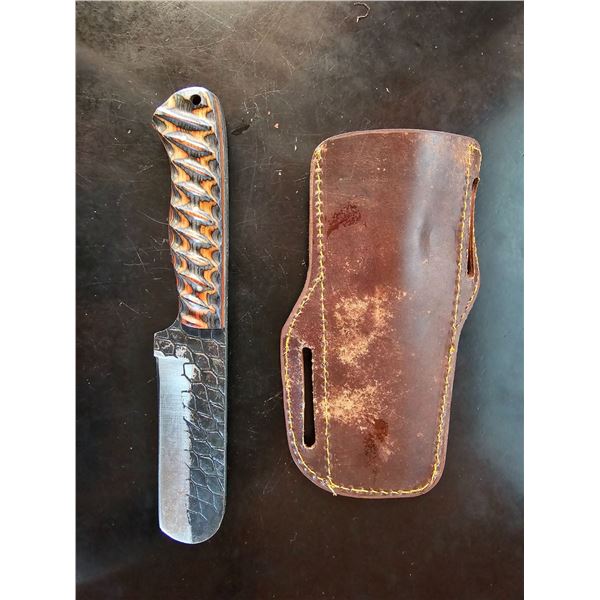 Hand Forged Steel Knife w/ Leather Sheath