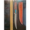 Image 1 : Hand Forged Damascus Steel Knife w/ Leather Sheath
