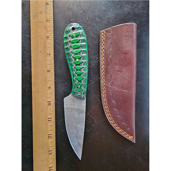 Hand Forged Damascus Steel Knife w/ Leather Sheath