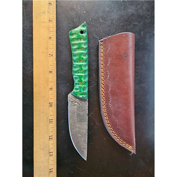 Hand Forged Damascus Steel Knife w/ Leather Sheath