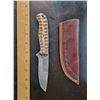 Image 1 : Hand Forged Damascus Steel Knife w/ Leather Sheath