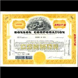 1960s Ronson Stock Certificate Scarce Yellow Overprint (COI-3355)