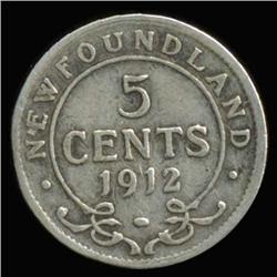 1912 Canada Newfoundland 5c Silver Hi Grade RARE (COI-6752)