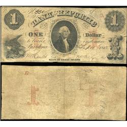 1833 Rhode Island Bank of the Republic $1 Note Better Grade (CUR-06249)