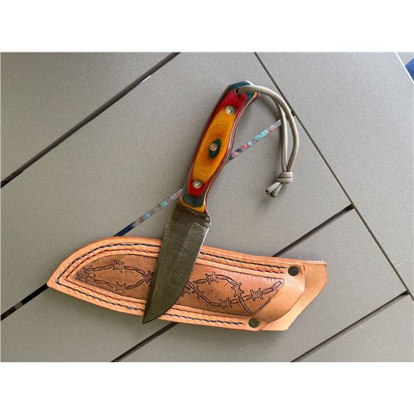 Custom Damascus steel knife and sheath