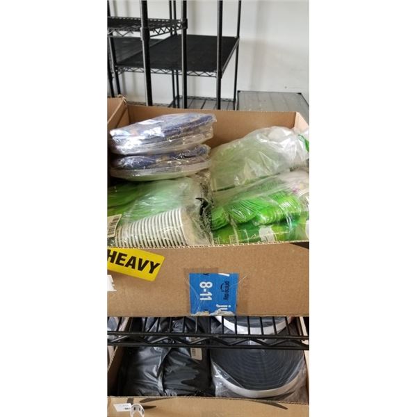 LOT OF PARTY SUPPLIES INCLUDING PAPER PLATES, CUPS, NAPKINS