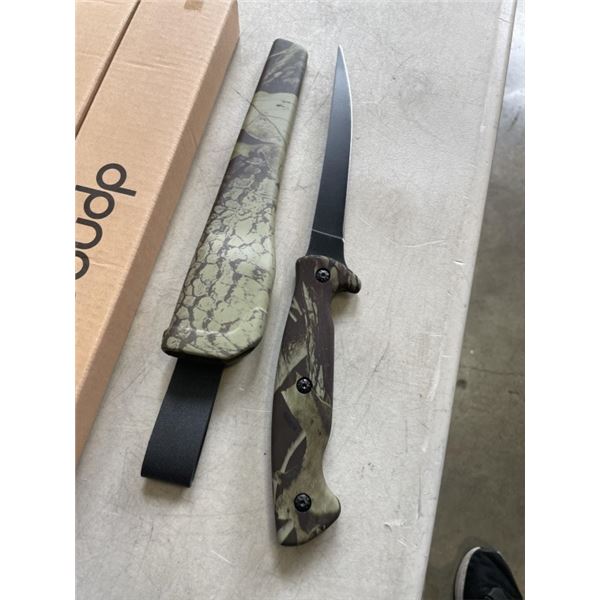 2 NEW DPNAO SHEATHED KNIVES WITH SHARPENING STONES