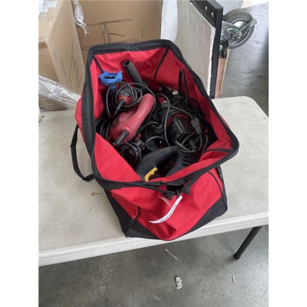 LARGE SOFT TOOL BAG AND AND ASSORTE DPOWER TOOLS ETC
