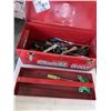 Image 1 : RED METAL TOOLBOX AND ASSORTED HAND TOOLS