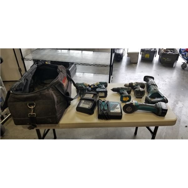 6PC MAKITA 18V POWER TOOL SET WITH BATTERIES AND CHARGERS, ALL WORKING
