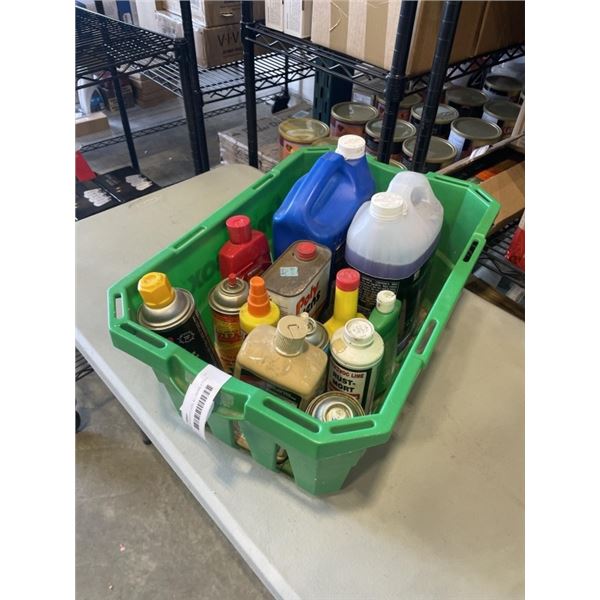 TRAY OF SHOP FLUIDS, ALL NEARLY FULL