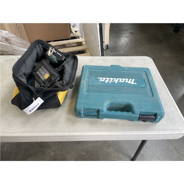 MKIAT IMPACT AND DRILL SET WITH ONE BATTERY AND CHARGER, AND PARTIAL MAKITA BIT SET