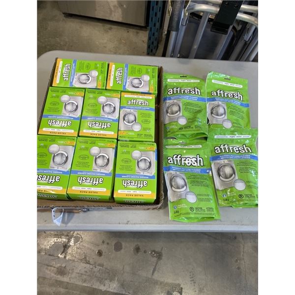 8 NEW BOXES AND 4 BAGS OF AFFRESH WASHING MACHINE CLEANER