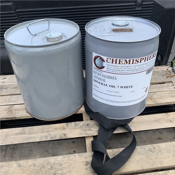 2 SEALED JUGS OF 5 GALLON MULTIUSE CHEMISPHERE COMMERCIAL WHITE MINERAL OIL 7 WHITE FOOD GRADE LUBRI