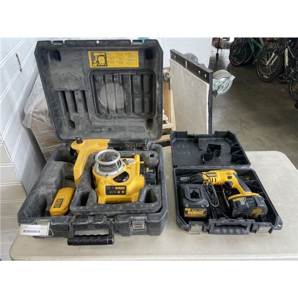 DEWALT DW077 ROTARY LASER LEVEL AND DEWALT DRYWALL SCREW GUN WITH BATTERY AND CHARGER