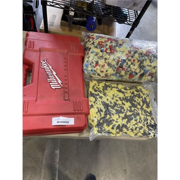 MILWAUKEKE DRILL AND 2 BAGS OF FOAM FOR BEAN BAG CHAIRS