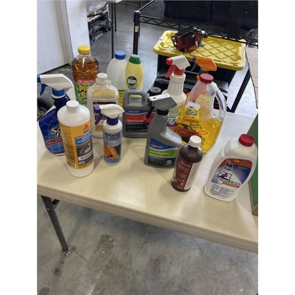 14 JUGS OF VARIOUS CLEANING FLUIDS