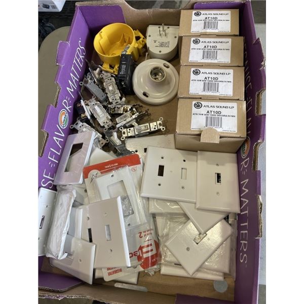 TRAY OF ASSORTED ELECTRICAL WITH DEORA VOLUME CONTROLS