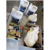 Image 1 : BOX OF NEW OLD STOCK AND 4 JUGS OF SHOP FLUIDS