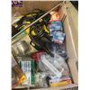 Image 6 : TRAY OF ASSORTED SHOP HARDWARE AND ROTARY TOOL, GLU GUNS ETC AND TRAY OF HALOGEN REPLACEMENT BULBS, 