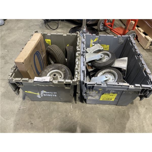 2 TOTES OF WHEELS AND CASTORS