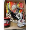 Image 1 : BOX OF WATER HOSE REFLECTIVE JACKET, PARTICLE MASKS EMERGENCY LIGHT AND MORE