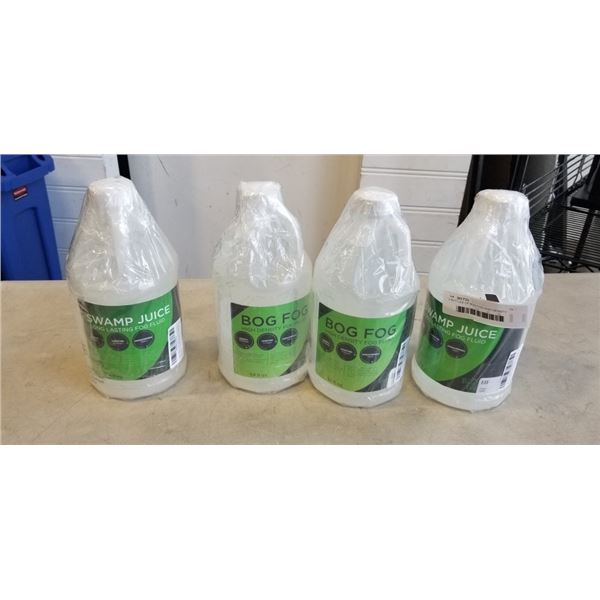 2 BOTTLES OF BOG FOG HIGH DENSITY FOG FLUID AND 2 BOTTLES OF SWAMP JUICE. 64 FL OZ PER BOTTLE