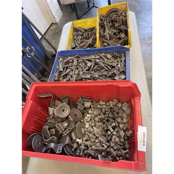 4 BINS OF DECORATIVE METAL FENCE CAPS