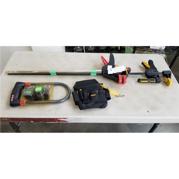 2 3FT AND 2- 2FT QUICK GRIP CLAMPS AND DEWALT TOOL POUCH