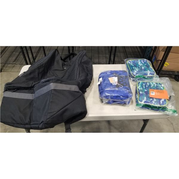KOAH LARGE BACKPACK AND NEW YOUTH BASEBALL BAG AND 2 NEW KIDS LUNCH BAGS