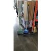 Image 1 : ASSORTED BROOMS, SQUEEGIE, AND LOBBY DUST PANS