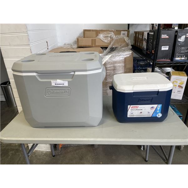 2 COLEMAN COOLERS, ONE IS ROLLING