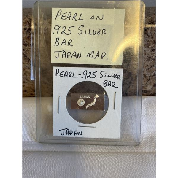 PEARL ON .925 SILVER BAR W/ MAP OF JAPAN