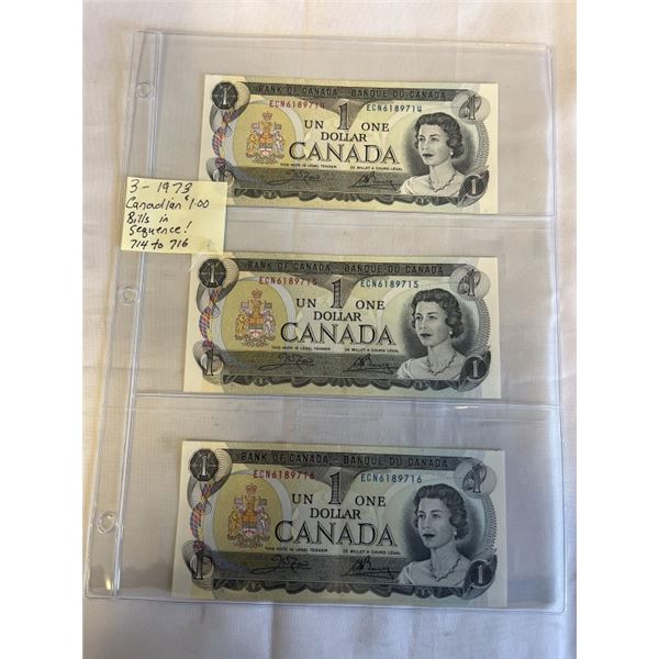 3 - 1937 $1 BILLS IN SEQUENCE, 714-716 LAST ISSUES