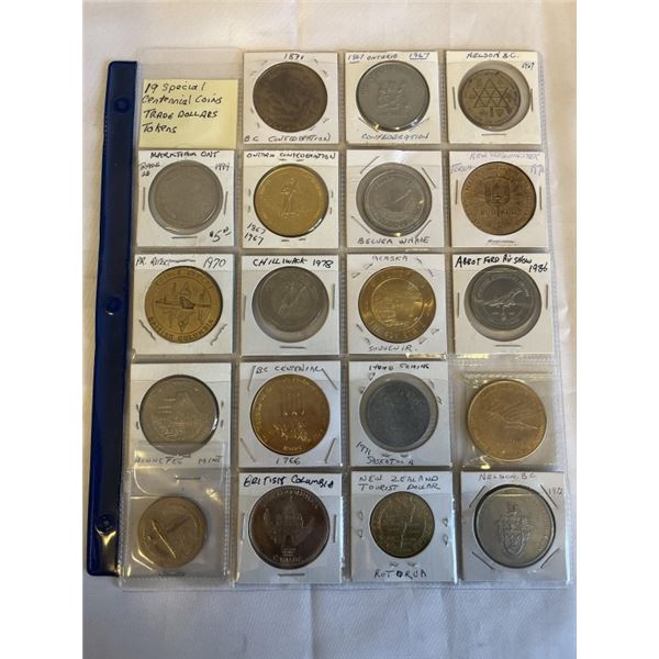 19 SPECIAL CENTENNIAL COINS, TRADE DOLLARS AND TOKENS