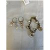Image 1 : VINTAGE LINKS BRACELET W/ CHARMS AND PAIR OF STERLING SILVER W/ PEARLS DANGLE EARRINGS