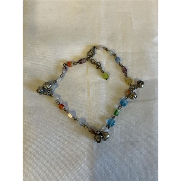 VINTAGE SILVER W/ GEM STONES BEADS BRACELET