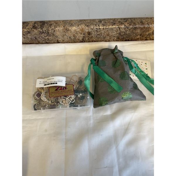 BAG OF BANGLES AND CASE OF INDIAN FASHION JEWELRY POSSIBLY GOLD PLATED
